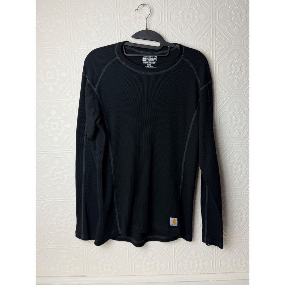 Carhartt Base Layer Waffle Knit Long Sleeve Shirt Womens L Black Workwear Casual